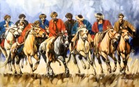 Momin Khan, 30 x 48 Inch, Acrylic on Canvas, Buzkashi Painting, AC-MK-134